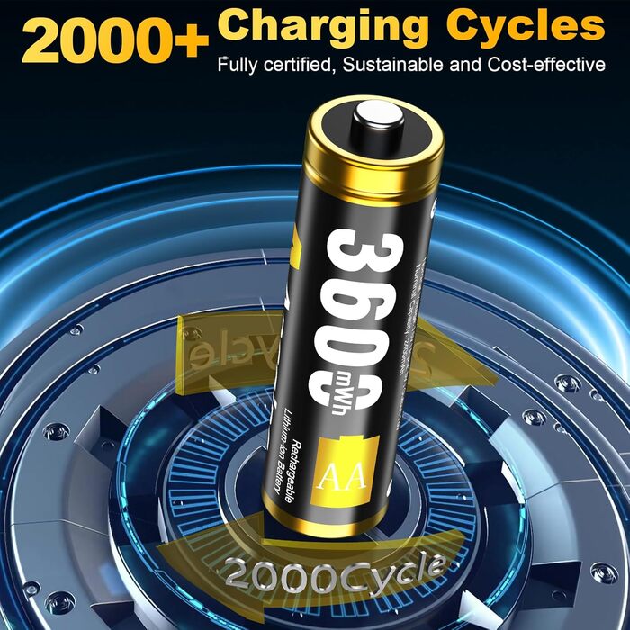 Акумулятори AA Lithium 3600mWh 1.5V з зарядним пристроєм (8 шт.) - до 2000 циклів