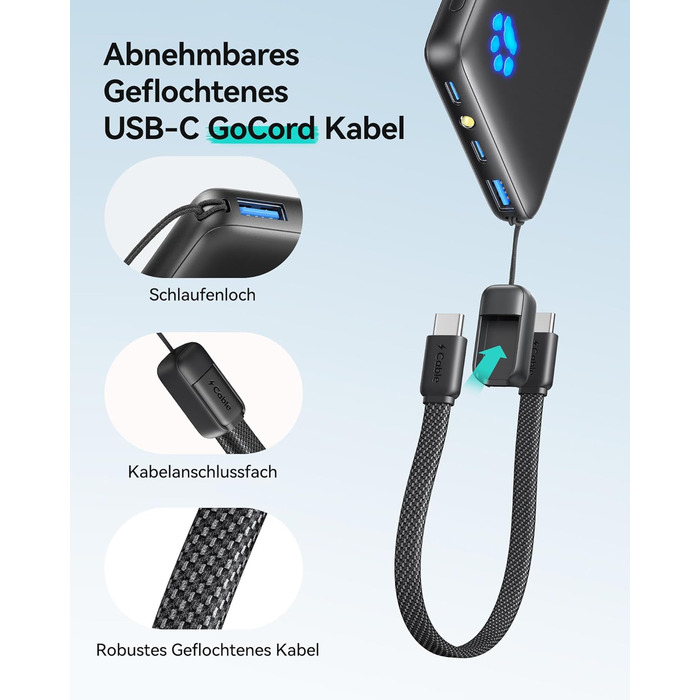Power Bank INIU 10000mAh 45W USB-C PD3.0 з ліхтариком, бежевий - Зовнішній акумулятор для iPhone, Samsung, iPad