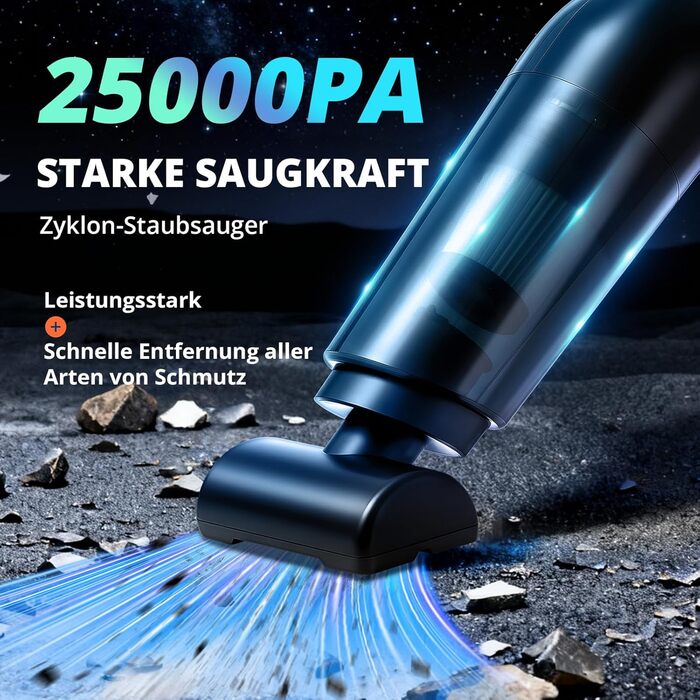 Акумуляторний портативний пилосос Handstaubsauger 25000pa для авто, дому та тварин (чорний) з мийним фільтром