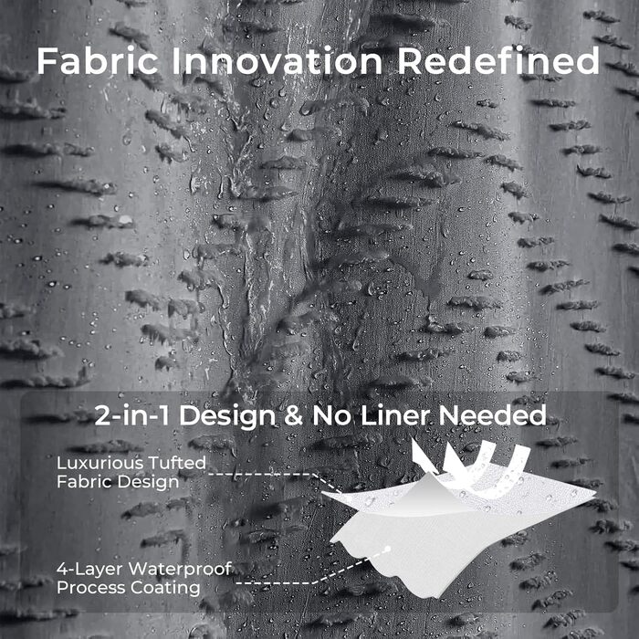 Шторка для душу, довга, в стилі фермерського дому, богемний шик, туфтована, Chevron, текстурована, смугаста, мінімалістична, тканинна, мила, сіра, 198.1 x 182.9 см (1 шт.)