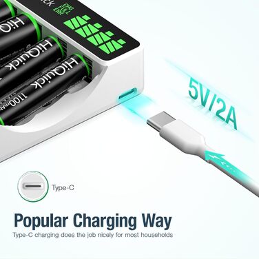 Зарядний пристрій HiQuick для акумуляторів NI-MH/NI-CD AA/AAA з LCD-дисплеєм, 4 слоти, швидка зарядка