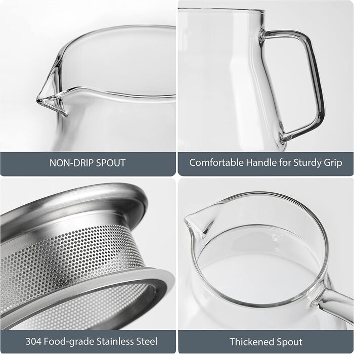 Скляний чайник CNGLASS з кнопкою One-Touch, 600 мл, з фільтром із нержавіючої сталі, термостійкий заварник для листового чаю, прозорий