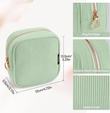 Косметичка жіноча KALIDI з корду, зелена, з відділеннями, на блискавці, для подорожей
