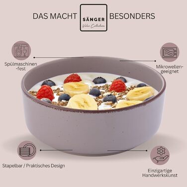 Набір мисок Sänger Bombay Basalt (4 шт.) з базальту, 700 мл: миски для мюслі, супів, салатів, для 4 осіб, стійкі до подряпин, мікрохвильової печі та посудомийної машини, фіолетовий колір