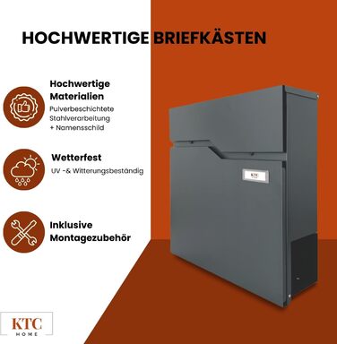 Поштова скринька KTC Home Premium Postlux 4.0 Anthrazit з табличкою для імені - стійка до УФ-випромінювання та погодних умов, порошкове покриття