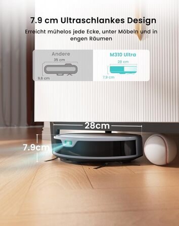 Робот-пилосос LEFANT M310 Ultra з функцією миття підлоги, сірий. Anti-Tangle, точне уникнення перешкод, керування через додаток та Alexa. Для тварин, килимів.