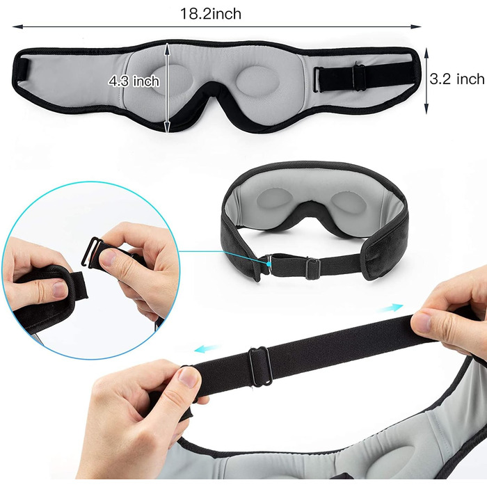 Маска для сну з Bluetooth-навушниками Boodlab 3D, бездротові, пранні, для сну, медитації, подорожей, чорний колір
