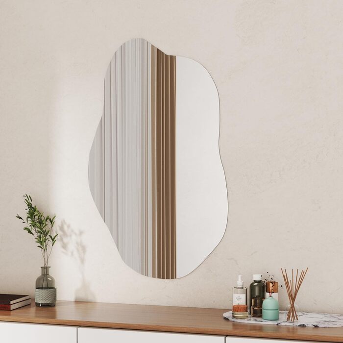 Дзеркало Boromal Spiegel чорного кольору 40x60 см з металевим обрамленням для ванної кімнати, туалетного приміщення, спальні (62 x 90 см, асиметричний стиль B)