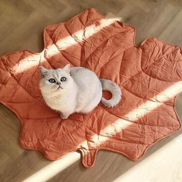 М'який килимок для собак та котів FUNNY FUZZY з дизайном листя, двосторонній, для ліжка, дивану, підлоги, захист меблів, гінкго-жовтий (клен-червоний)