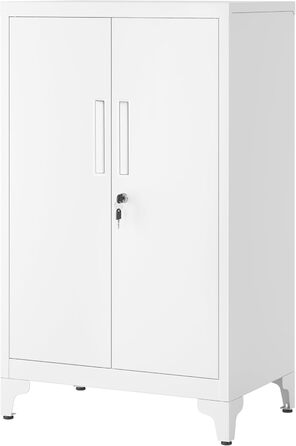 SONGMICS File Cabinet, Multi-Purpose Cabinet, Office Cabinet with 2 Doors, Lockable Cabinet, Steel Storage Cabinet, for Study Room, Living Room, Matte White OMC012W01