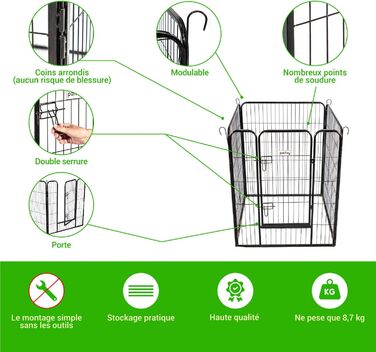 Клітка-вольєр для собак, цуценят та кроликів Gardeo, 80 x 100 x 4 см, 4 панелі, 0,64 м², модульна, для внутрішнього та зовнішнього використання, складана, 5 років гарантія