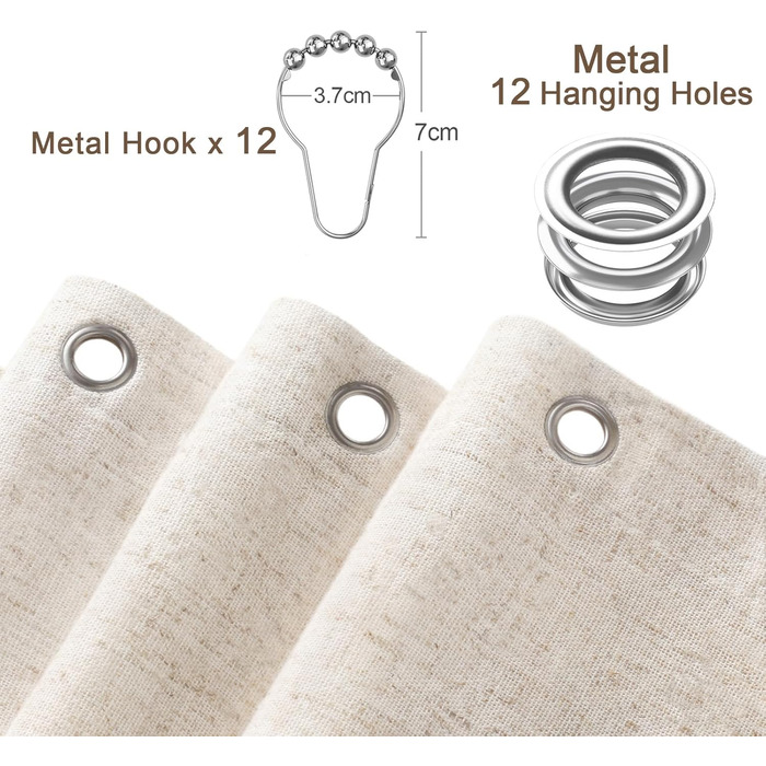 Штора для душу льон 180x200 см, Бохо стиль, водонепроникна, анти-грибок, біла - для ванної кімнати