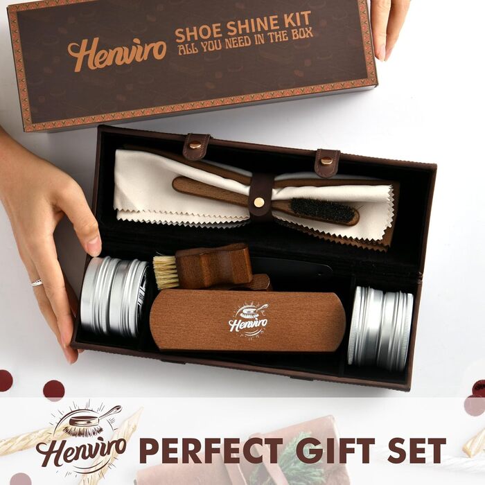 Henviro Leather Shoe Care Set for Men – 13-Piece Shoe Polishing Set, Leather Boot Care, Shoe Care Set, Birthday and Christmas Gift