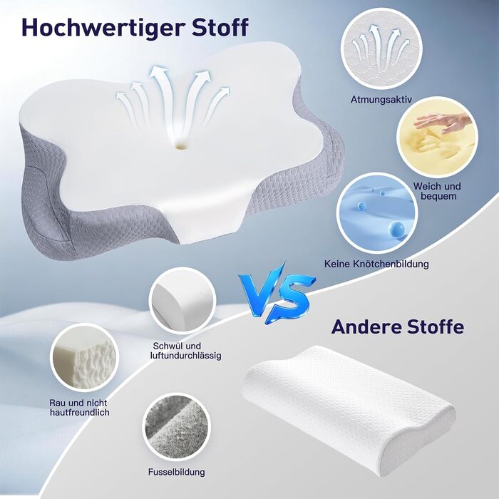 Подушка для шиї Fwoueot з Memory Foam, ортопедична подушка для сну на боці, спині та животі (біла)