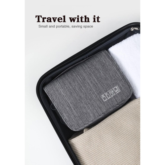 Сумка для подорожей з організацією, сіра. З металевим гачком для підвішування.