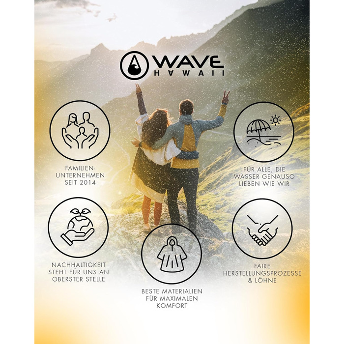 WAVE HAWAII Bathrobe Poncho for Women & Men | Size L, 170-200cm | 100% Cotton Surf Poncho | Velour & Terry Cloth Towel with High Water Absorption | Changing Aid for Adult Beachgoers