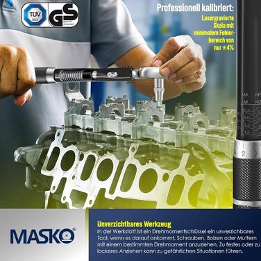 Набір динамометричних ключів MASKO 6 шт, 40-210 Нм, 1/2'' з насадками 17/19/21 мм, подовжувачем 125 мм, рукавицями, кейсом, для авто, чорний