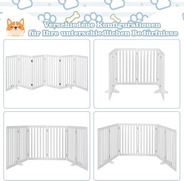 Захисний бар'єр для собак COSTWAY 89 см, 4 панелі, дерев'яний, розкладний, для дітей, захист від сходів, білий