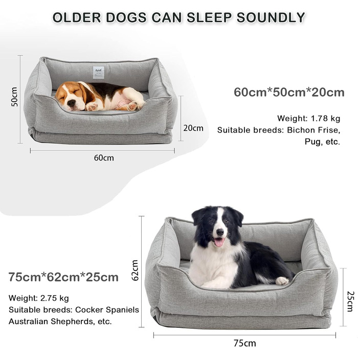 Ортопедичний лежак для собак та котів, сірий, 75x62x25 см. Лежак для собак середніх та маленьких порід, миючий, знімний, м'який, стійкий до укусів