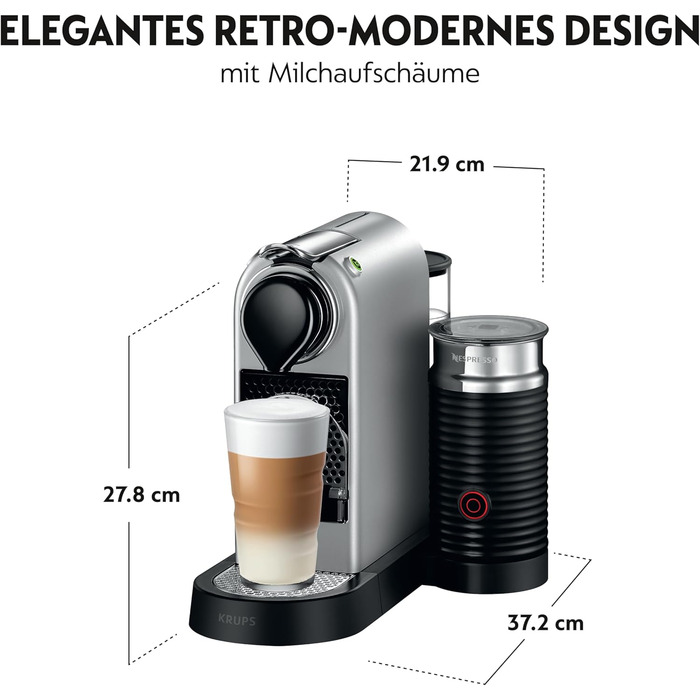 Кавомашина капсульна Nespresso Krups XN761B Citiz & Milk, 1260 Вт, 1 л, 19 бар, автоматичний режим очікування, срібляста