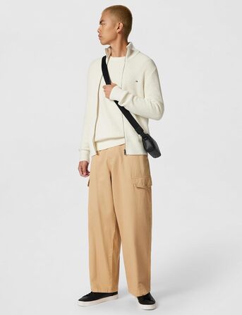 Кардиган чоловічий Tommy Hilfiger з блискавкою, в'язаний, бавовна, білий (Іворі)