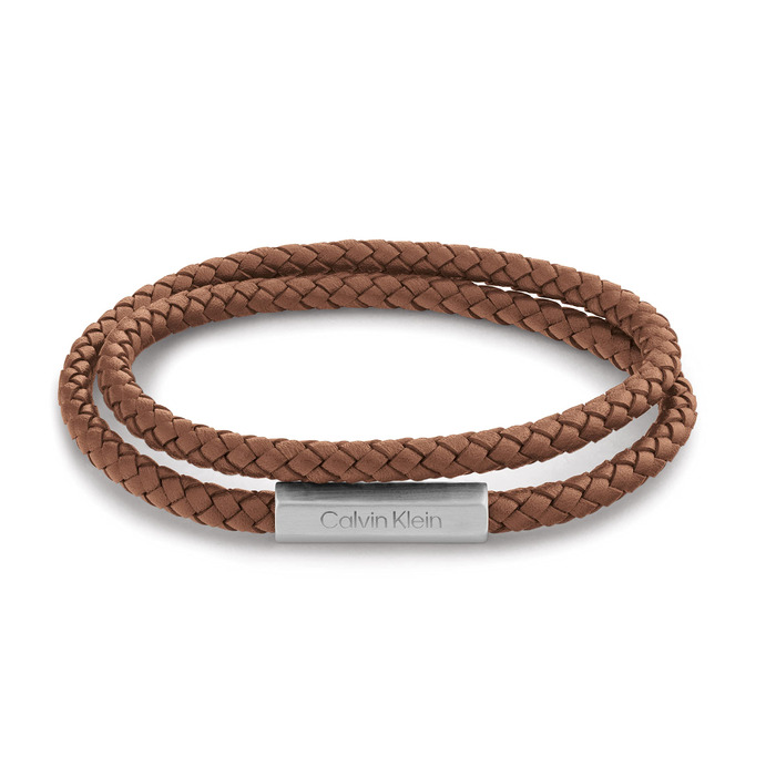 Браслет шкіряний чоловічий Calvin Klein LATCH (світло-коричневий) подвійний оберт