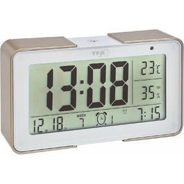 TFA Dostmann Melody Funk Alarm Clock, 60.2540.53, with various alarm tones (melodies, animal sounds, alarms), 14 x 4 x 8 cm, white/champagne color, plastic