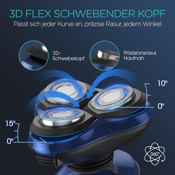 Електричний чоловічий бритва VOYOR TX410: ротаційний, мокрий/сухий, LCD, для подорожей (синій)