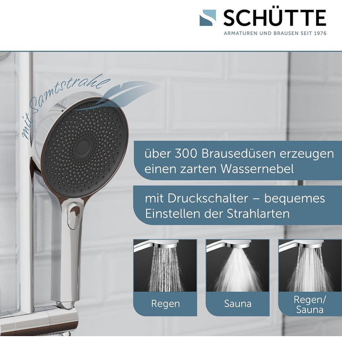 SCHÜTTE Handshower SAMOA RAIN | Jet Stream Technology | Showerhead with over 300 nozzles | 3 adjustable spray patterns | Anti-limescale showerhead for the shower | White (Chrome)
