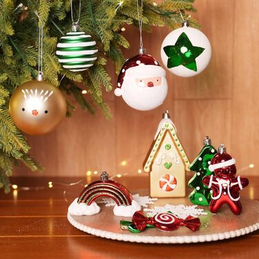 Набір прикрас на ялинку Alupssuc 65 шт. - ялинкові кулі, 4-14 см, пластик, для ялинки, святкування, вечірки, білий, золотий, червоний та зелений