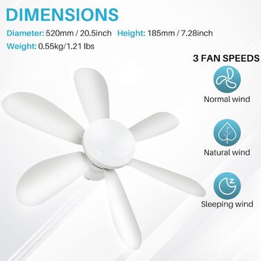 OKYUK Стеля-вентилятор з підсвічуванням, тихий, з пультом керування, регулювання кольору, E26/E27, 48 см, білий