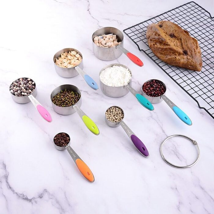 13-Piece Measuring Cup and Spoon Set, Multifunctional Stainless Steel Measuring Spoon with Silicone Handle