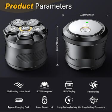 Електричний гоління голови для чоловіків Glatzen Rasierer UD1, IPX7, 6D плаваюча головка, вологий/сухий, червоний