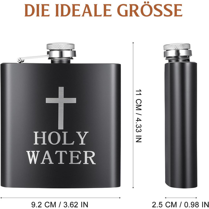 Фляга PRETYZOOM з нержавіючої сталі, чорна 'Свята вода' для віскі, не протікає, ідеальна для подарунку чоловікам на День батька, вечірки, піших прогулянок, кемпінгу