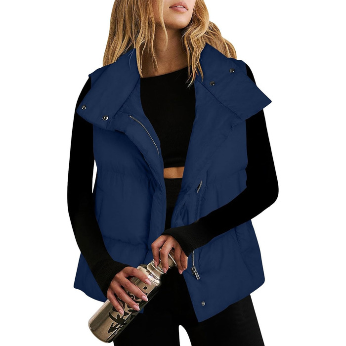 Жіноча куртка з пухом, легка, на блискавці, класичний пуховик, тепла жіноча куртка, коротка, осіння, оверсайз (L, темно-синій)