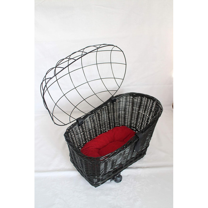 Корзина для велосипеда для перевезення вантажу з ротангу з металевою сіткою та подушкою, чорна XL або XXL. Підходить для собак та інших тварин. Розміри: XL (56 x 36 x 45 см) з подушкою.