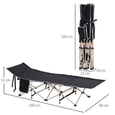 Outsunny Folding Camp Bed with Carry Bag 190 x 68 x 52 cm Oxford Black, ideal for camping & outdoor activities