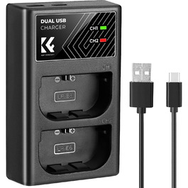 Зарядний пристрій для акумуляторів Canon LP-E6/LP-E6N/LP-E6NH з подвійним слотом K&F CONCEPT, Micro USB та Type-C, швидка зарядка для EOS R5, R6, R, 5D Mark IV, 5D Mark III, 5DS, 5DS R, 5D Mark II, 6D
