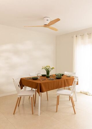 Вентилятор стельовий Windcalm M з ABS корпусом, білий, з імітацією темного дерева, з Wi-Fi та пультом, тихий, 40W, діаметр 132 см, 6 швидкостей, таймер 1-4 год, DC-двигун, режим літо/зима (без освітлення)