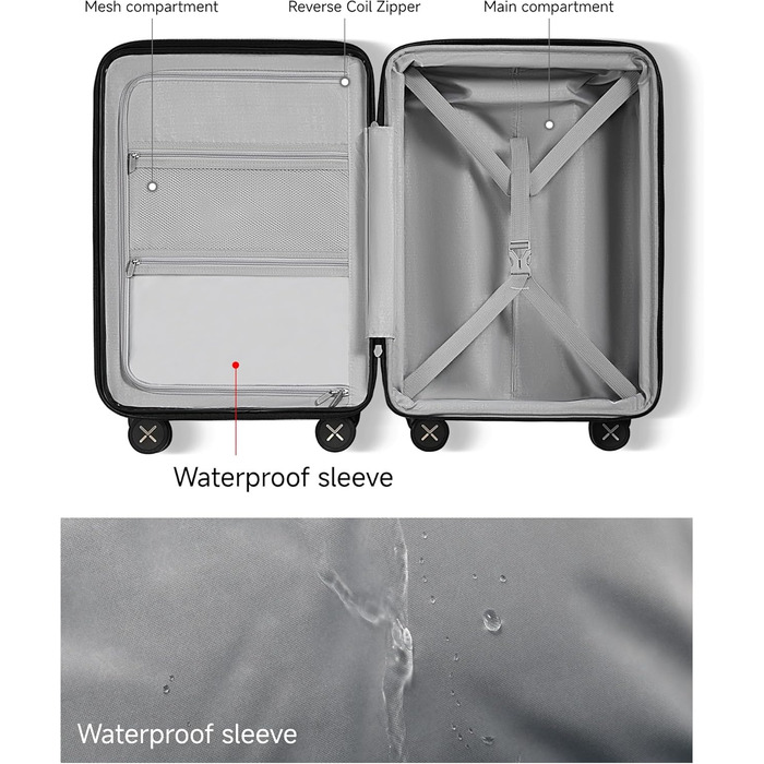 Чемодан-валіза LUGGEX на руці з відділенням для ноутбука – Розширюваний жорсткий кейс з полікарбонату з TSA-замком (56×38×24 см) (Блакитний)