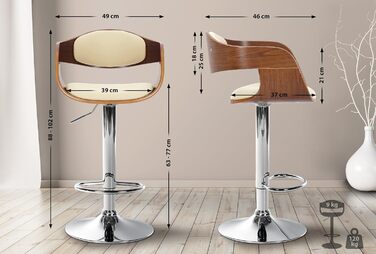 Kingston Adjustable Bar Stool with Faux Leather Seat - Walnut/Cream Finish