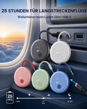 Bluetooth-адаптер для літака Avantree SoundJet R1 для AirPods та бездротових навушників, 25 годин роботи (набір з 7 шт, 5 кольорів)