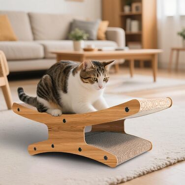 Котяче дряпальний комплекс з будиночком - XL дряпка з картону для кішок 56x26x20 см - Міцне ліжко-дряпка, місце для відпочинку з іграшкою, дерево