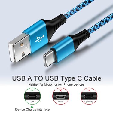 Кабель USB Type-C, 3 шт. [3м+2м+1м] для Samsung, Huawei, Xiaomi. Швидка зарядка, передача даних, нейлон.