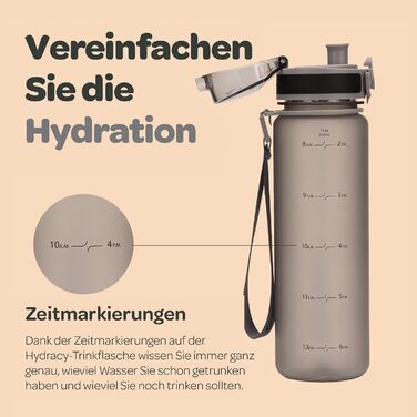 Пляшка для води Hydracy з соломинкою та міткою часу 2л - Сріблясто-сіра - BPA-free, спортивна, герметична, без конденсату