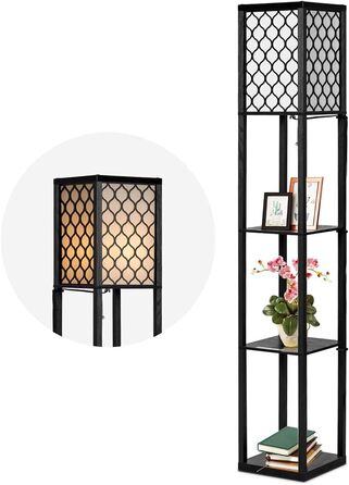 Стельова лампа RELAX4LIFE з 3 полицями, 26 x 26 x 160 см, чорна (Модель 2)