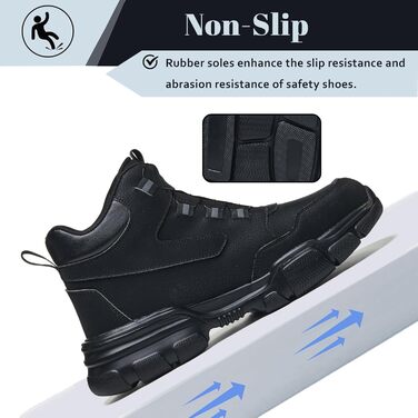 Черевики безпеки для чоловіків та жінок, водонепроникні робочі черевики, легкі спортивні черевики, черевики з металевим підноском, чорні, з поворотним затвором, 41 EU
