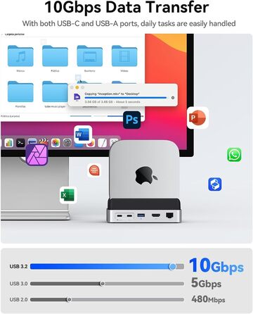 ORICO MiniDock VS10: Док-станція та підставка для Mac mini M4/M4 Pro з корпусом для NVMe SSD, хаб USB-C з 4K HDMI, DisplayPort, SD/TF 3.0, USB-C/A 10Gbps, PD 100W, 10-в-1, DIY