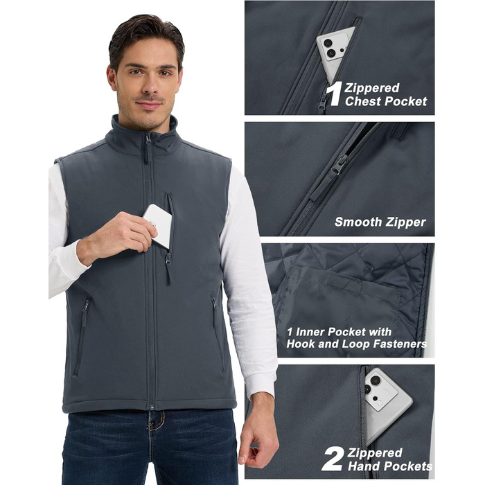 Чоловічий жилет Outdoor Venture з підкладкою, водовідштовхуючий, вітрозахисний, дихаючий. Ідеально для велоспорту, бігу та піших прогулянок (Темний сірий, L)