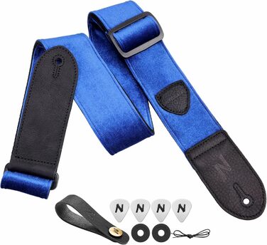Гітарний ремінь Nefelibata з повного нубуку, вінтажний велюровий ремінь, безкоштовний бонус: 4 медіатори + фіксатори ременя + кнопка для ременя, подарунок для бас-гітари, електро- та акустичної гітари (вишуканий фіолетовий) (C#-небесно-блакитний)